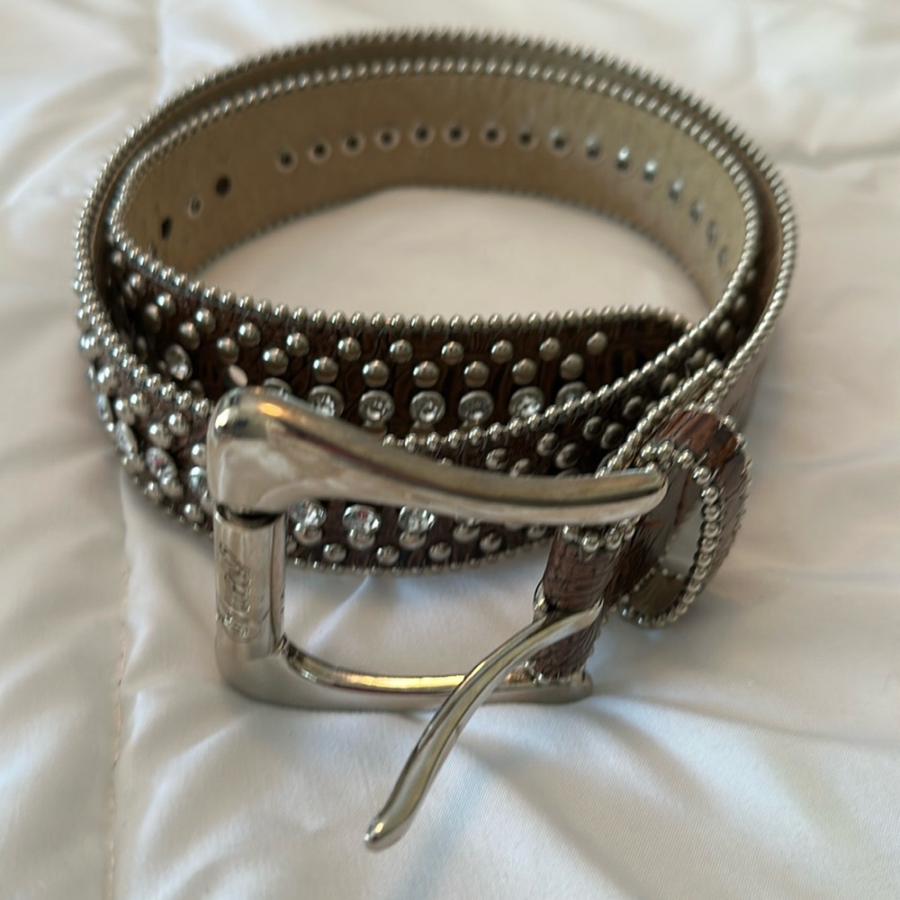 Guess brown rhinestone leather belt